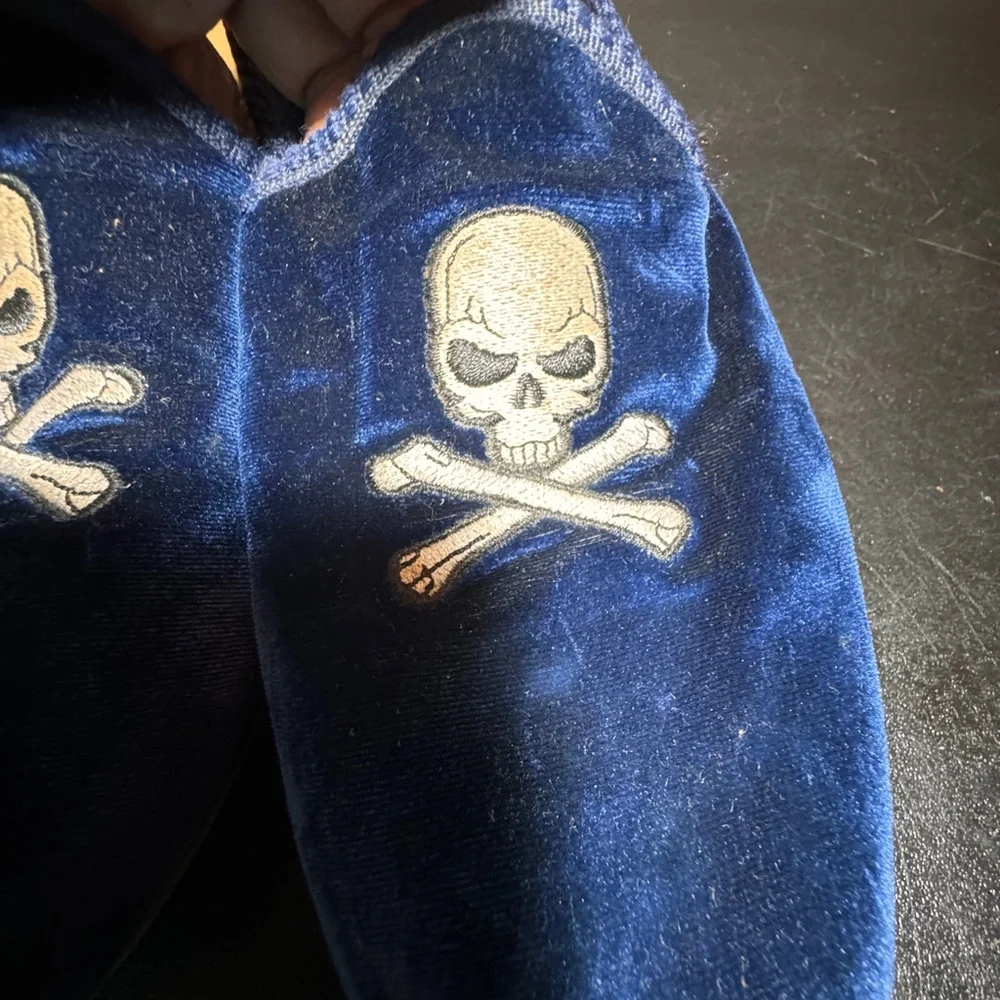 Del Toro blue velvet embroidered skull men’s loafer size 11 made in Italy